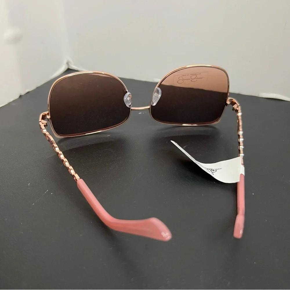 Jessica Simpson Metal Chain UV Protective Square Sunglasses Pink Gold Nude